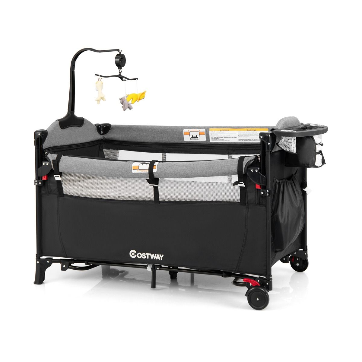 5-In-1 Baby Bassinet Bedside Sleeper with Diaper Changer and Hanging Toys