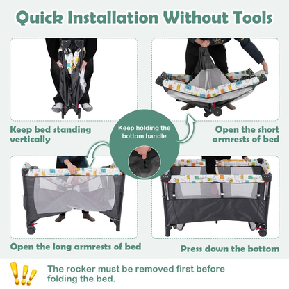 5-In-1 Baby Bassinet Bedside Sleeper with Diaper Changer and Hanging Toys