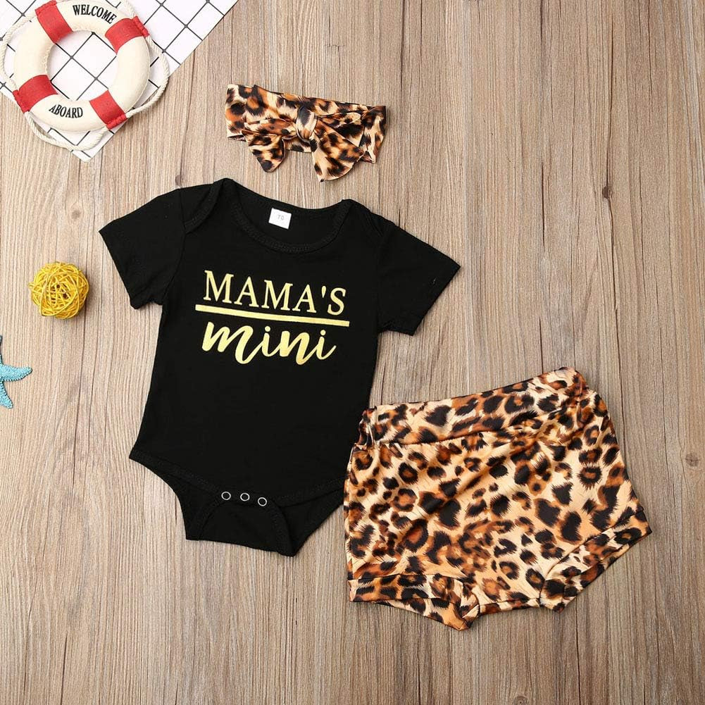 Newborn Baby Girl Cotton Ruffled Short Sleeve Bodysuit Tops + Floral Shorts Baby Girl Clothes Set (A Black Mama'S Mini, 0-3M)