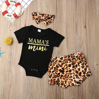 Newborn Baby Girl Cotton Ruffled Short Sleeve Bodysuit Tops + Floral Shorts Baby Girl Clothes Set (A Black Mama'S Mini, 0-3M)